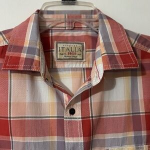 Men’s Fall Plaid Vintage Italia C 1958 Short Sleeve Button  Down Shirt Size L